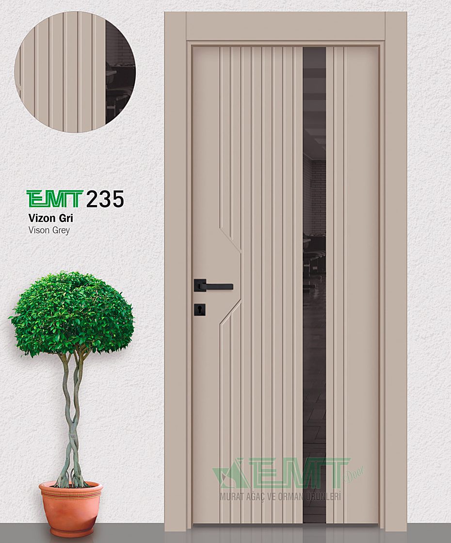 Sobna vrata EMT 235 vizon siva sa staklenom trakom